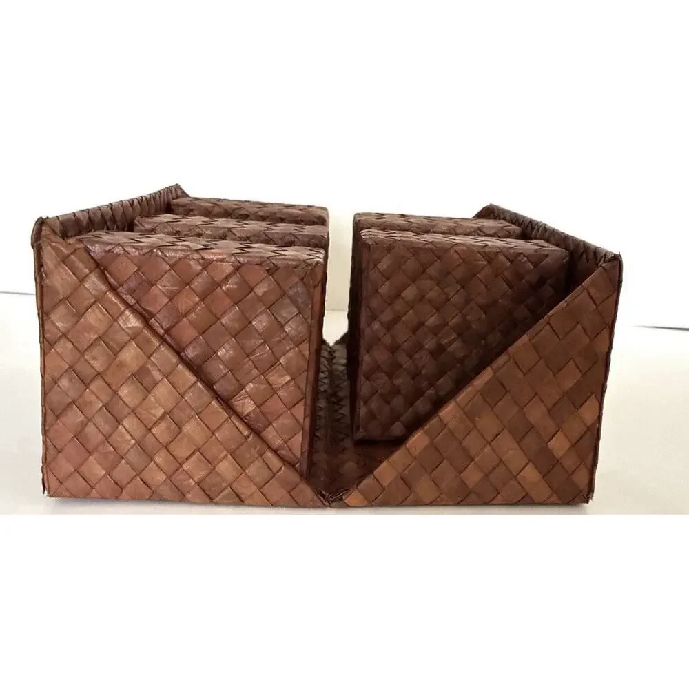 Vintage Handcrafted Woven Grass Foldable Storage, Jewelry, Coins Boho Vanity Box